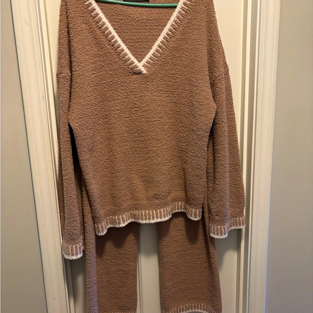 Elegant Tan and White Women's Pajama Set